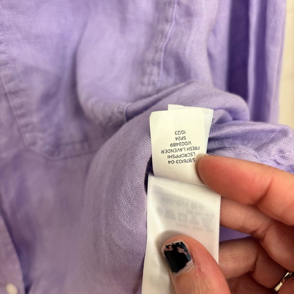 GAP Purple Lavender Oversized 100% Linen Cropped Button Down Large Y2K Oversized - Picture 11 of 12